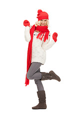 Image showing beautiful woman in hat, muffler and mittens