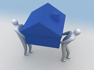 Image showing 3d people carrying a house.