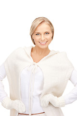 Image showing beautiful woman in white sweater