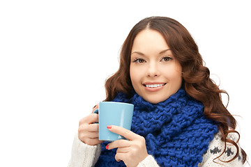 Image showing woman with blue mug