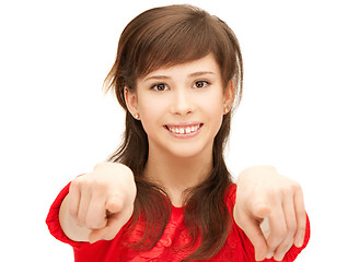 Image showing teenage girl pointing her finger