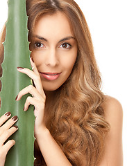 Image showing lovely woman with aloe vera