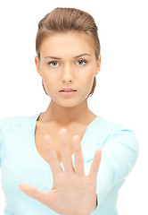 Image showing woman making stop gesture