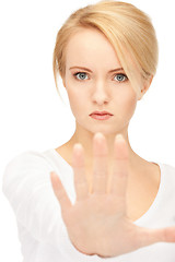 Image showing woman making stop gesture