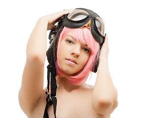 Image showing pink hair girl in aviator helmet