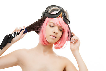 Image showing pink hair girl in aviator helmet