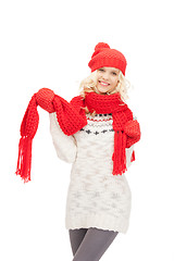 Image showing beautiful woman in hat, muffler and mittens