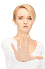 Image showing woman making stop gesture