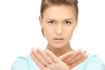 Image showing woman making stop gesture