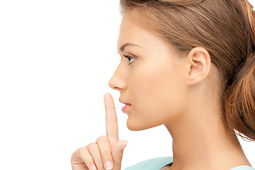 Image showing finger on lips