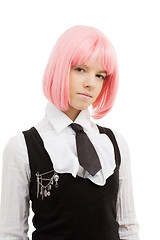 Image showing lovely schoolgirl with pink hair