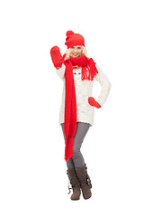 Image showing beautiful woman in hat, muffler and mittens