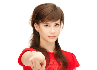 Image showing teenage girl pointing her finger