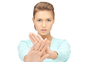 Image showing woman making stop gesture