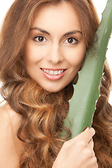 Image showing lovely woman with aloe vera