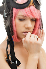 Image showing pink hair girl in aviator helmet