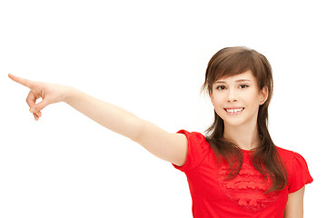 Image showing teenage girl pointing her finger