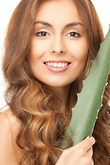 Image showing lovely woman with aloe vera