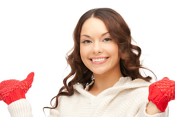 Image showing beautiful woman in white sweater