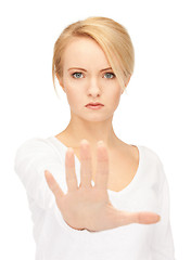 Image showing woman making stop gesture