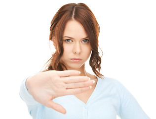 Image showing woman making stop gesture