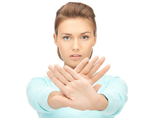 Image showing woman making stop gesture