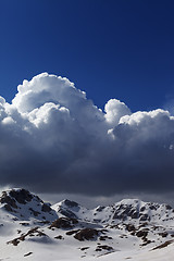 Image showing Snowy mountains and blue sky