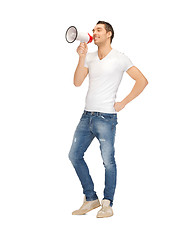 Image showing handsome man with megaphone