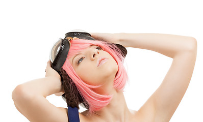 Image showing pink hair girl in aviator helmet