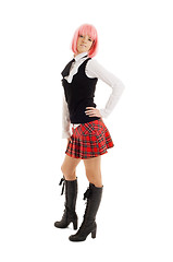 Image showing lovely schoolgirl with pink hair