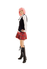 Image showing lovely schoolgirl with pink hair