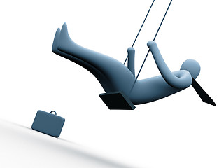 Image showing 3d businessman on a swing.