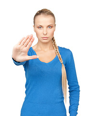 Image showing woman making stop gesture