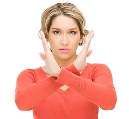 Image showing woman making stop gesture