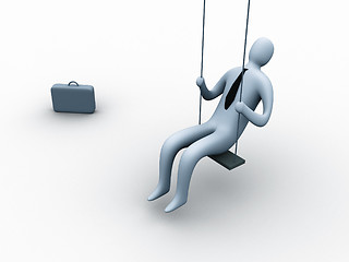 Image showing 3d businessman on a swing.