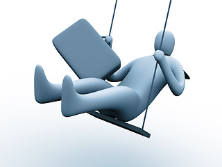 Image showing 3d businessman on a swing.