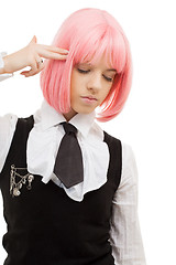 Image showing emo girl pointing imaginary gun at her head