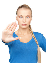 Image showing woman making stop gesture