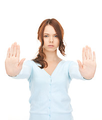 Image showing woman making stop gesture