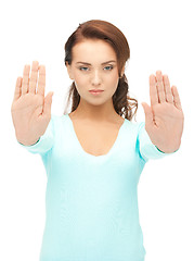 Image showing woman making stop gesture