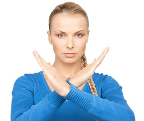 Image showing woman making stop gesture