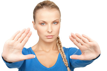 Image showing woman making stop gesture