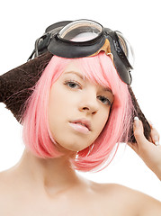 Image showing pink hair girl in aviator helmet