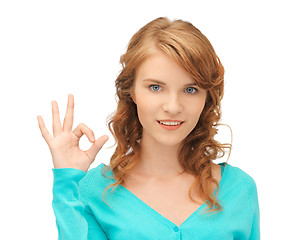 Image showing teenage girl showing ok sign