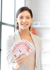 Image showing lovely woman with euro cash money