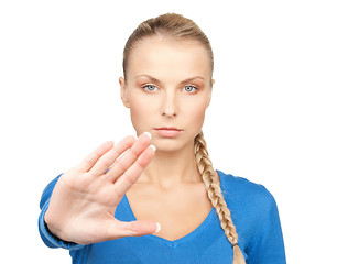 Image showing woman making stop gesture