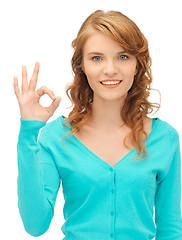 Image showing teenage girl showing ok sign