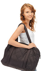 Image showing teenage girl in blank white t-shirt with bag