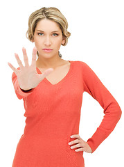 Image showing woman making stop gesture