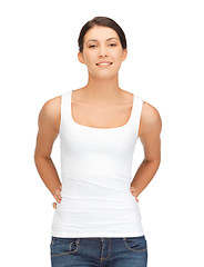 Image showing smiling teenage girl in blank white t-shirt